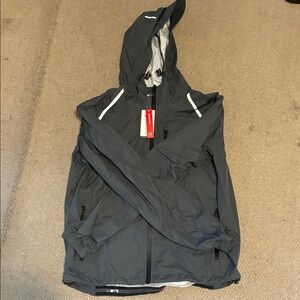 Dark gray/black Hooded Windbreaker Jacket with Reflective Accents